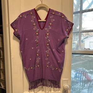 Embroidered Purple Tunic with Fringe